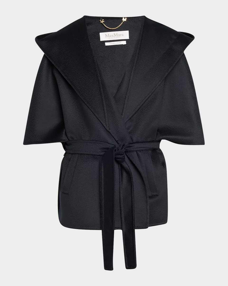 Hooded Cashmere Cape with Belt